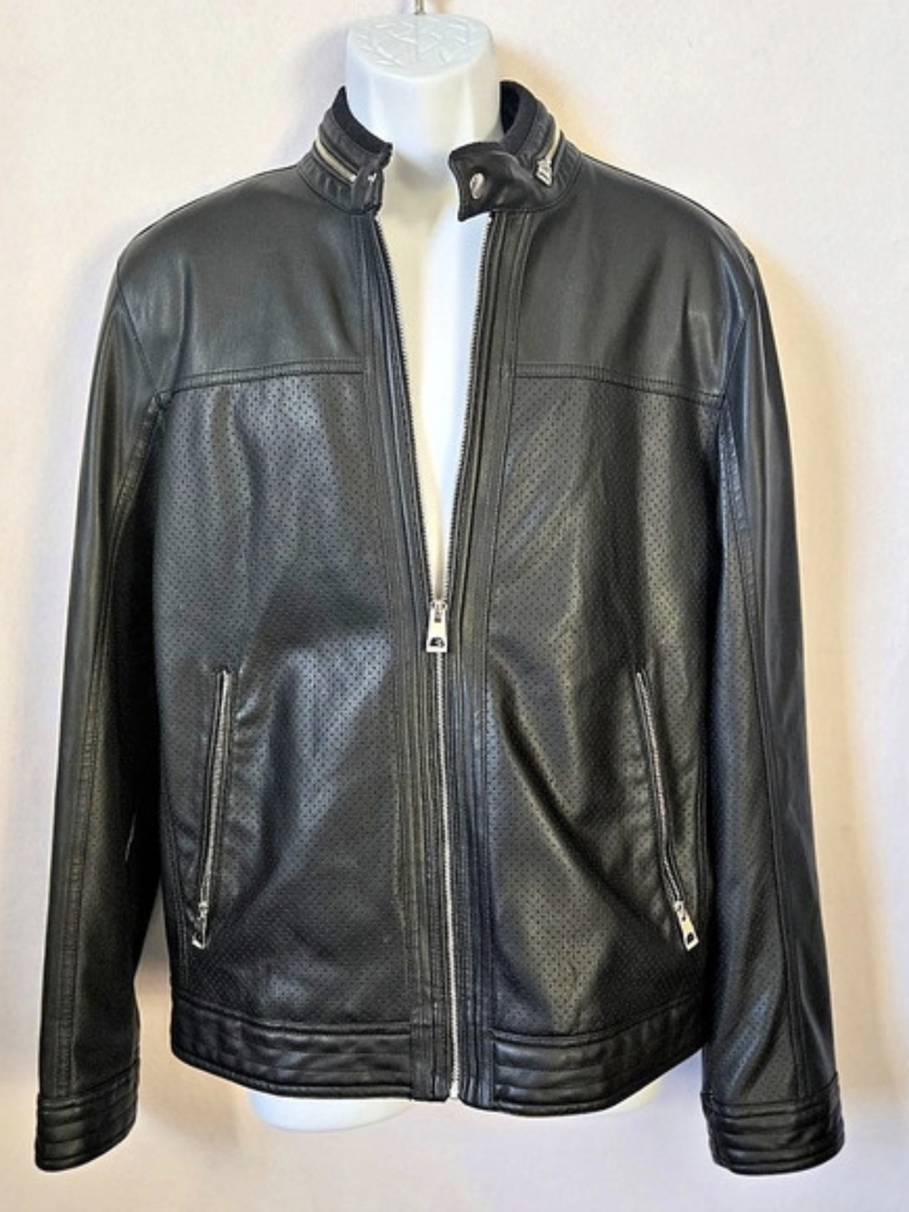 Guess Black Faux Leather Moto Jacket Size Medium Like New